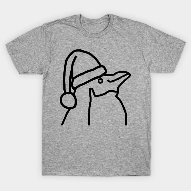 Minimal Line Drawing of a Christmas Penguin in Santa Hat T-Shirt by ellenhenryart